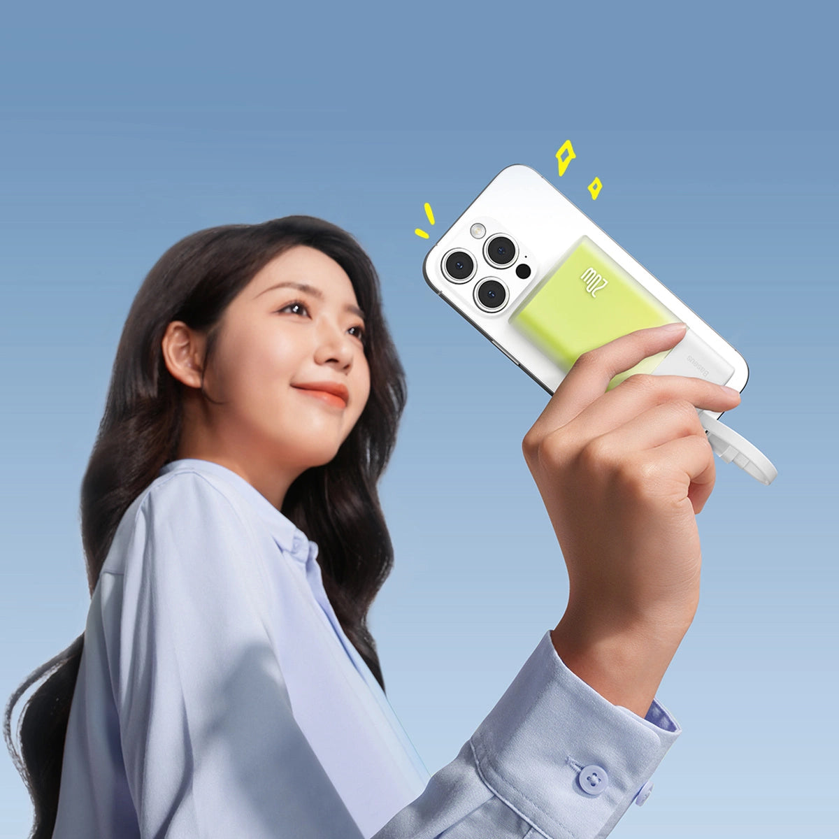 Baseus Popsicle 5200mAh 20W Powerbank med indbygget lynkabel (+ hvid Baseus Simple USB-C - USB-C 60W / 20V / 3A / 30cm kabel) - hvid-grøn