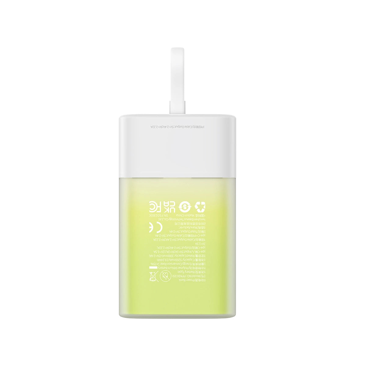 Baseus Popsicle 5200mAh 20W Powerbank med indbygget lynkabel (+ hvid Baseus Simple USB-C - USB-C 60W / 20V / 3A / 30cm kabel) - hvid-grøn