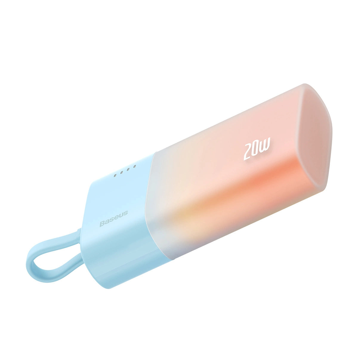 Baseus Popsicle 5200mAh 20W Powerbank med indbygget lynkabel (+ hvid Baseus Simple USB-C - USB-C 60W / 20V / 3A / 30cm kabel) - Blå-Orange