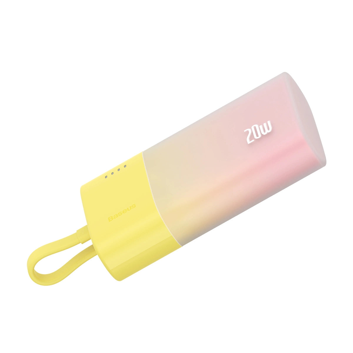 Baseus Popsicle 5200mAh 20W Powerbank med indbygget lynkabel (+ hvid Baseus Simple USB-C - USB-C 60W / 20V / 3A / 30cm kabel) - gul-rosa