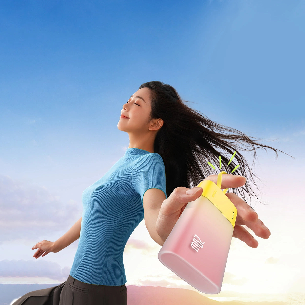 Baseus Popsicle 5200mAh 20W Powerbank med indbygget lynkabel (+ hvid Baseus Simple USB-C - USB-C 60W / 20V / 3A / 30cm kabel) - gul-rosa