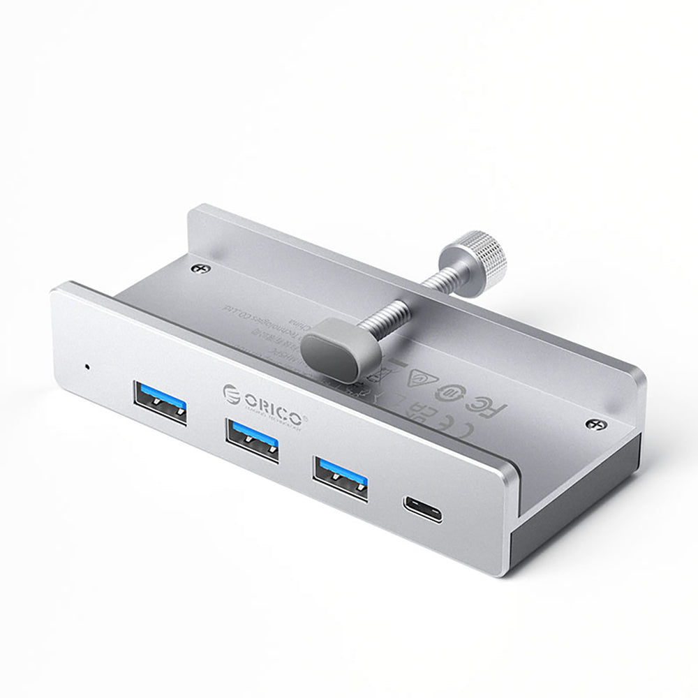 Orico MH4PC Hub Clamp-monteret USB-C / 3x USB-A 3.0 + 1x USB-C 3.0 - Sølv