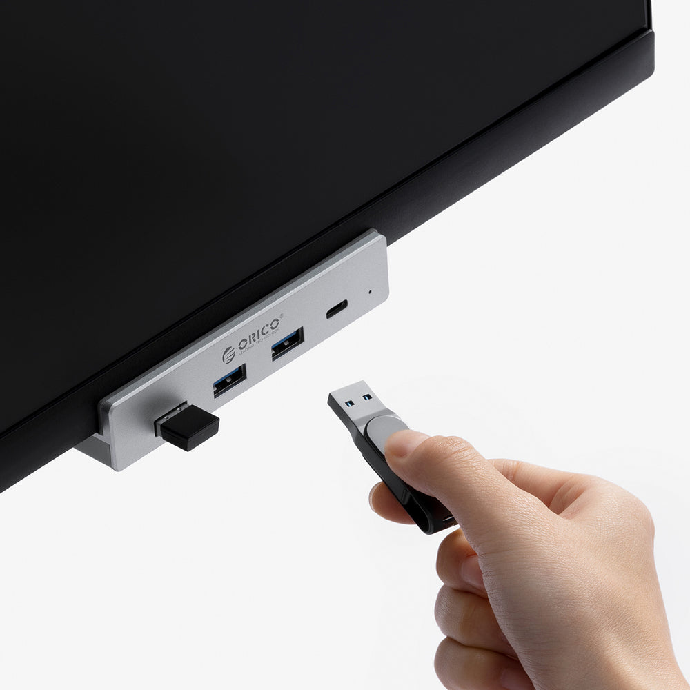 Orico MH4PC Hub Clamp-monteret USB-C / 3x USB-A 3.0 + 1x USB-C 3.0 - Sølv