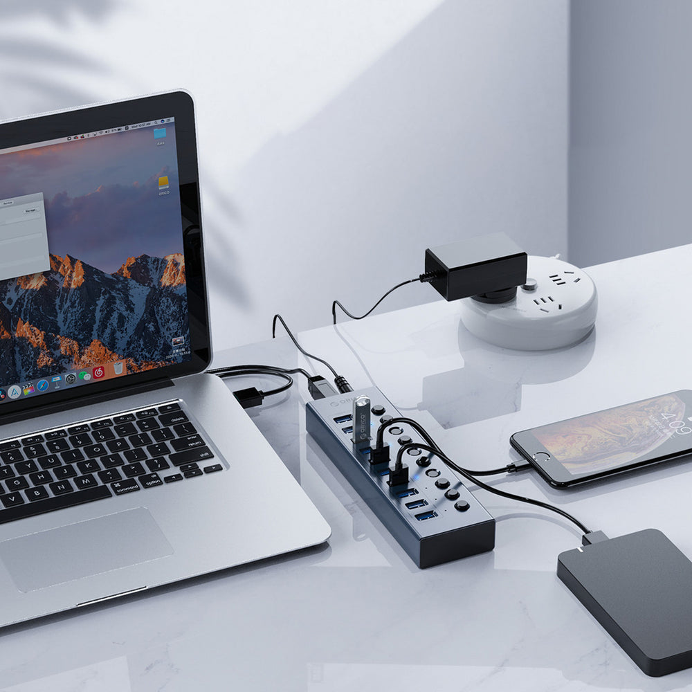 Orico BT2U3-13AB Hub 13x USB-A 3.0 med stik - grå