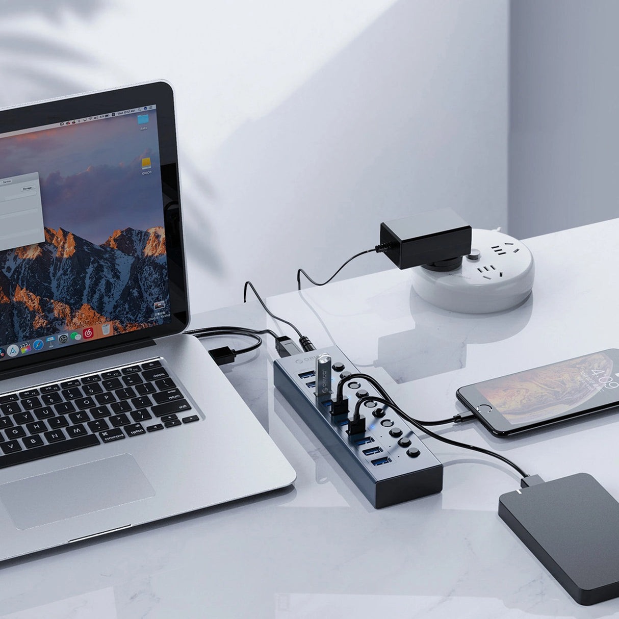 Orico BT2U3-13AB Hub 13x USB-A 3.0 med stik - grå