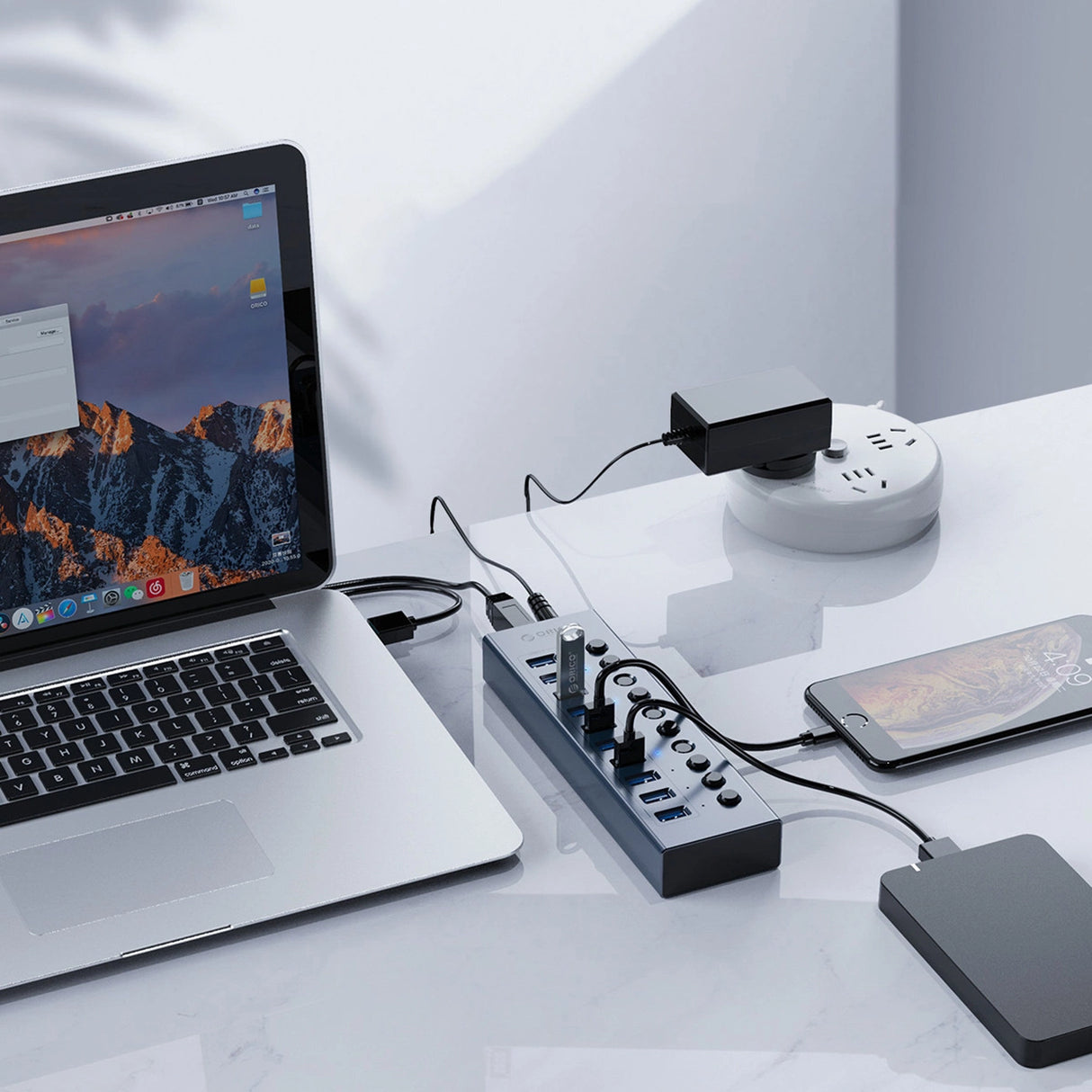 Orico BT2U3-16AB Hub 16x USB-A 3.0 med stik - grå