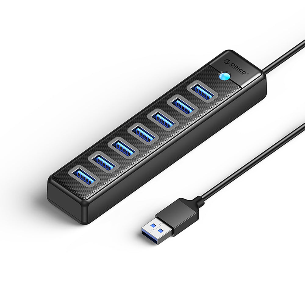 Orico PW7U-U3 hub 7x USB-A 3.0 + USB-C 5V/3A 1m - sort