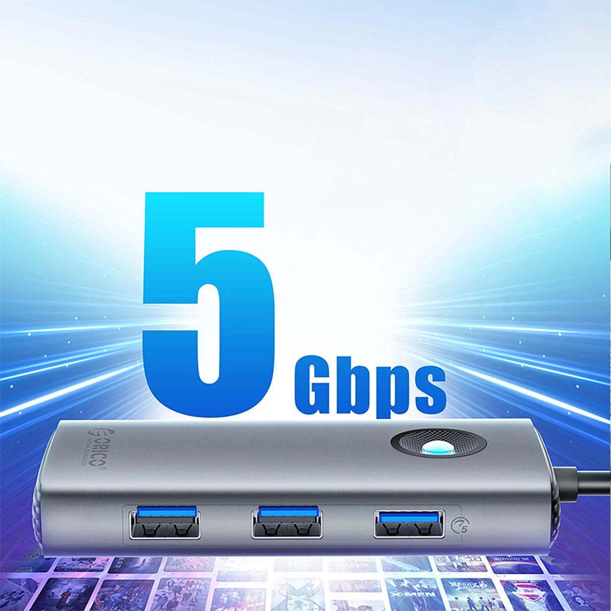 Orico PW11-5P USB-C Hub Docking Station 1x USB-A 3.0 + 2x USB-A 2.0 + 1x USB-C PD + 1x HDMI - Grå