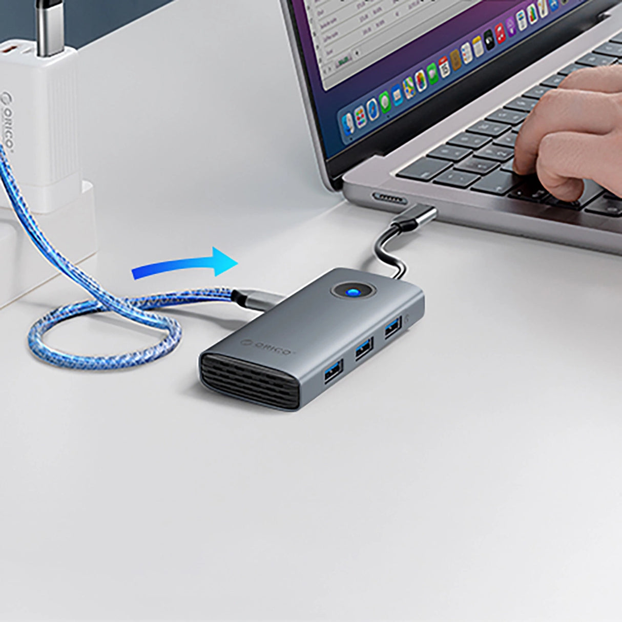 Orico PW11-5P USB-C Hub Docking Station 1x USB-A 3.0 + 2x USB-A 2.0 + 1x USB-C PD + 1x HDMI - Grå