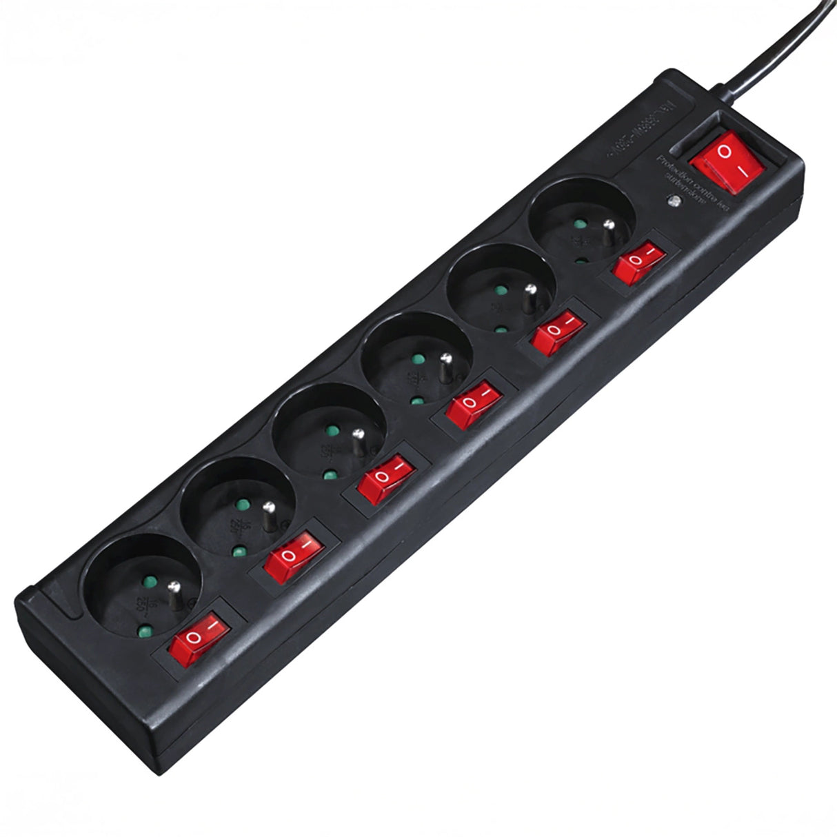 Hama 6-socket overspændingsbeskyttelsesstrimmel 1,4 m med stik - sort