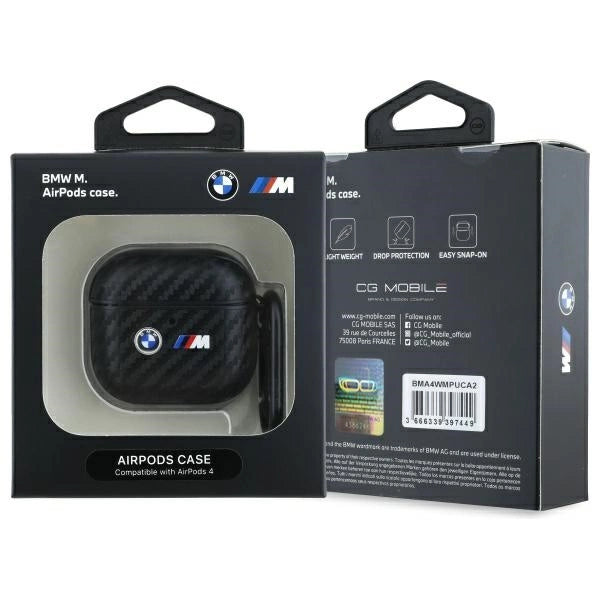 BMW Carbon Double Metal Logo Case til AirPods 4 - sort