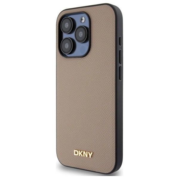 DKNY Grained Metal Logo MagSafe iPhone 15 Pro Max Case - Beige