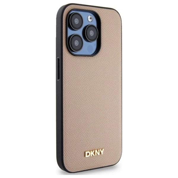 DKNY Grained Metal Logo MagSafe iPhone 15 Pro Max Case - Beige