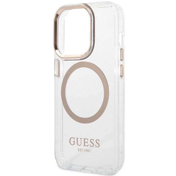 Guess Metal Outline MagSafe-hylster til iPhone 15 Pro - guld
