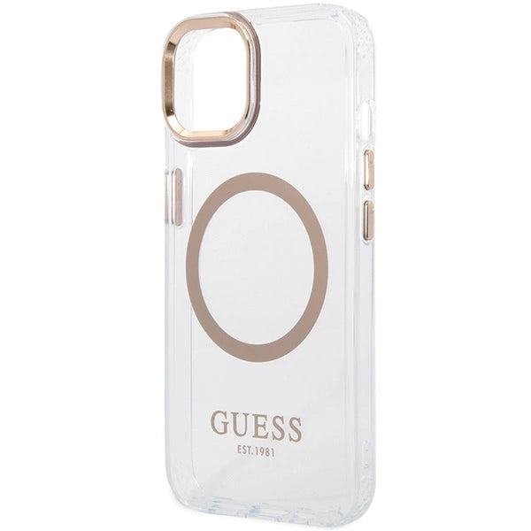 Guess Metal Outline MagSafe Case til iPhone 15 Plus / 14 Plus - Guld