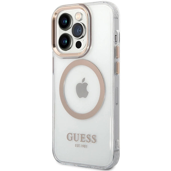 Guess Metal Outline Magsafe iPhone 15 Pro Max Case - Guld