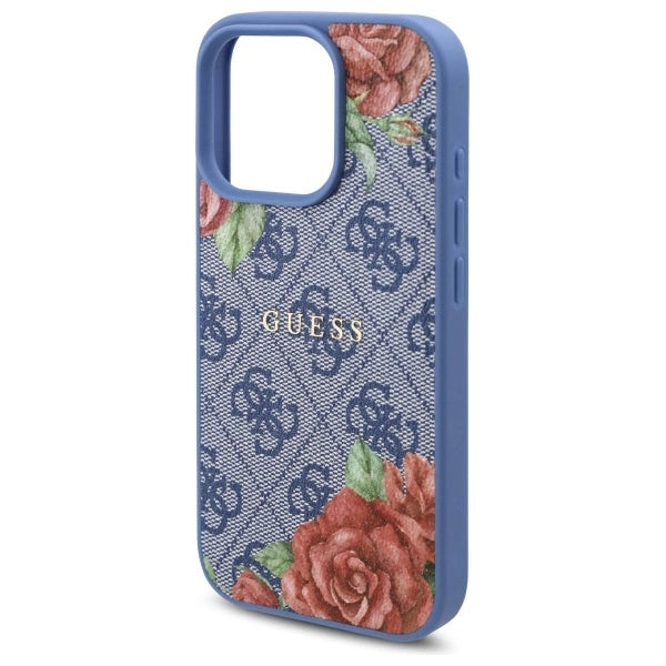 Guess 4G Flowers Print MagSafe-hylster til iPhone 16 Pro - blå