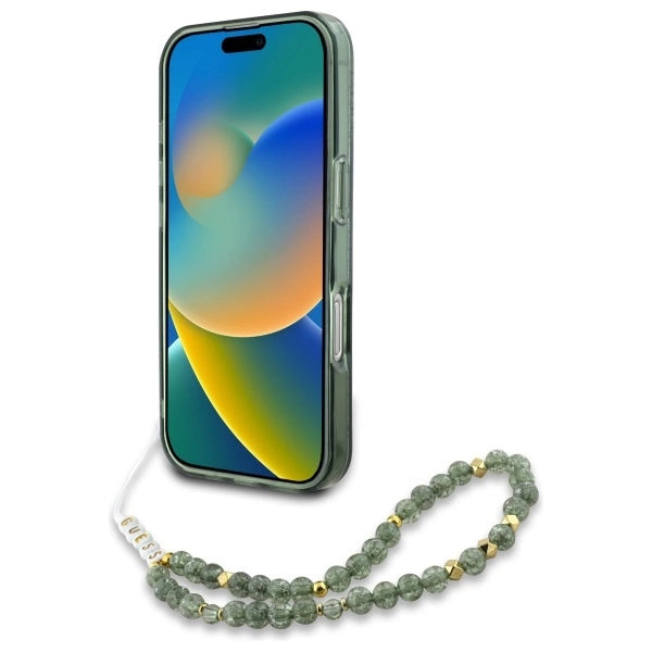 Guess IML Flowers Allover Electro med Perle Strap MagSafe-foder for iPhone 16 Pro Max - grøn