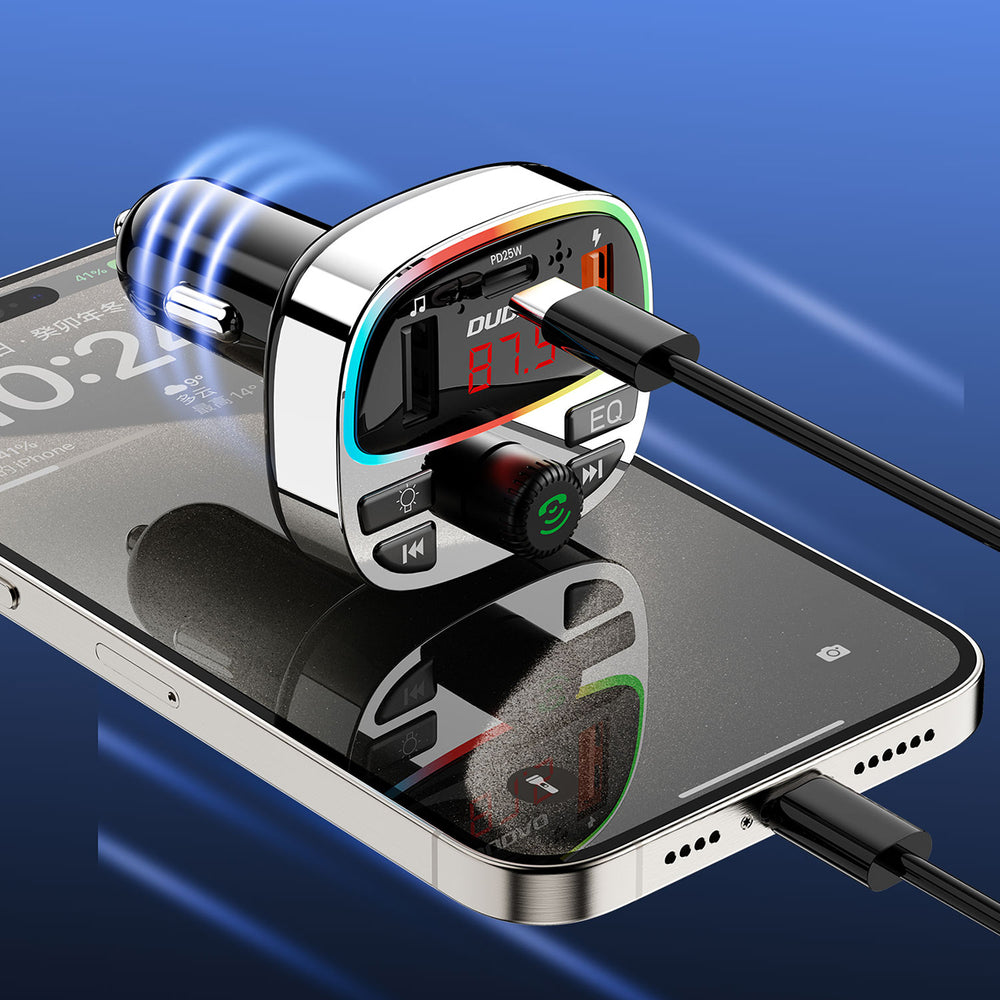 Dudao R2PRO+ Transmitter med PD25W Bluetooth 5.3 RGB Charging Ports - sort og sølv
