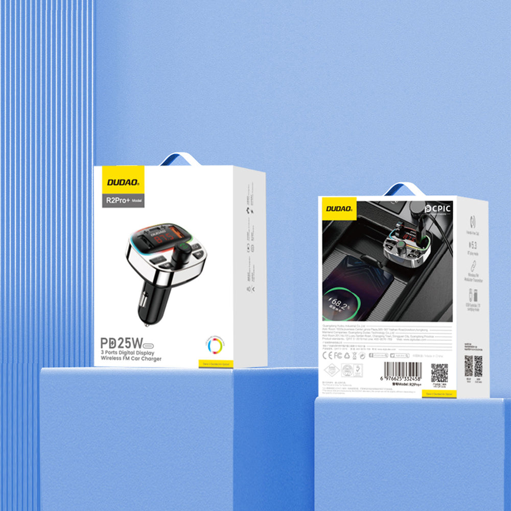 Dudao R2PRO+ Transmitter med PD25W Bluetooth 5.3 RGB Charging Ports - sort og sølv