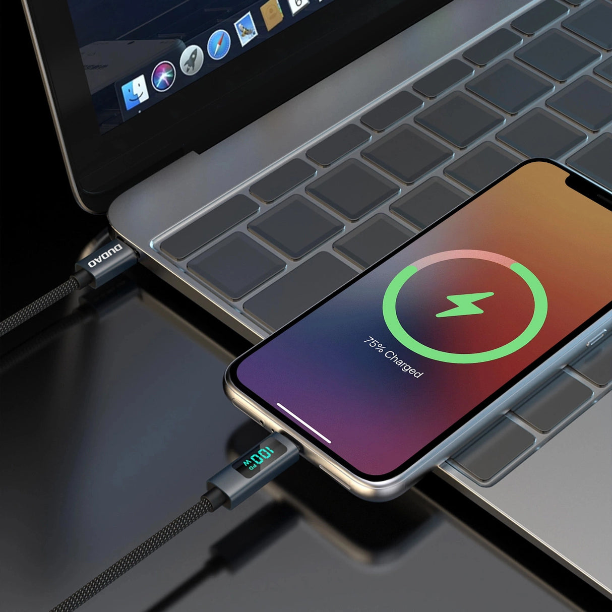 Dudao L7C USB-C - USB-C 100W-kabel med LED-skærm 1m - sort