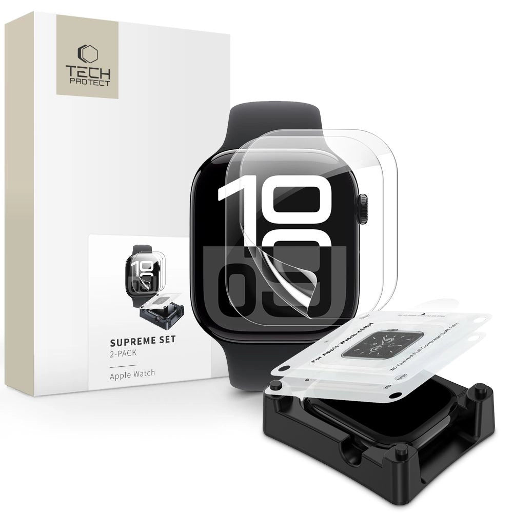 Tech-Protect Supreme Hydrogel Film Set 2-pakning til Apple Watch 10 42 mm - gennemsigtig
