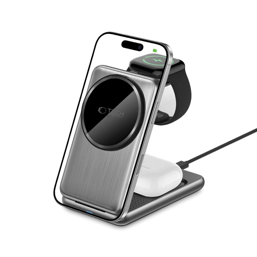 QI15W-A42 3in1 induktiv oplader med MagSafe til Apple-enheder - Grå