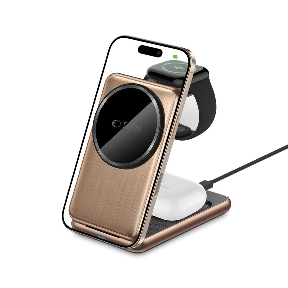 QI15W-A42 3in1 induktiv oplader med MagSafe til Apple-enheder - Guld