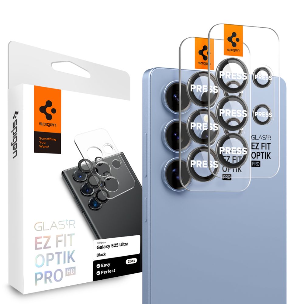 Spigen Optik Pro GLAS.TR EZ FIT 2-pack Camera Cover til Samsung Galaxy S25 Ultra - sort