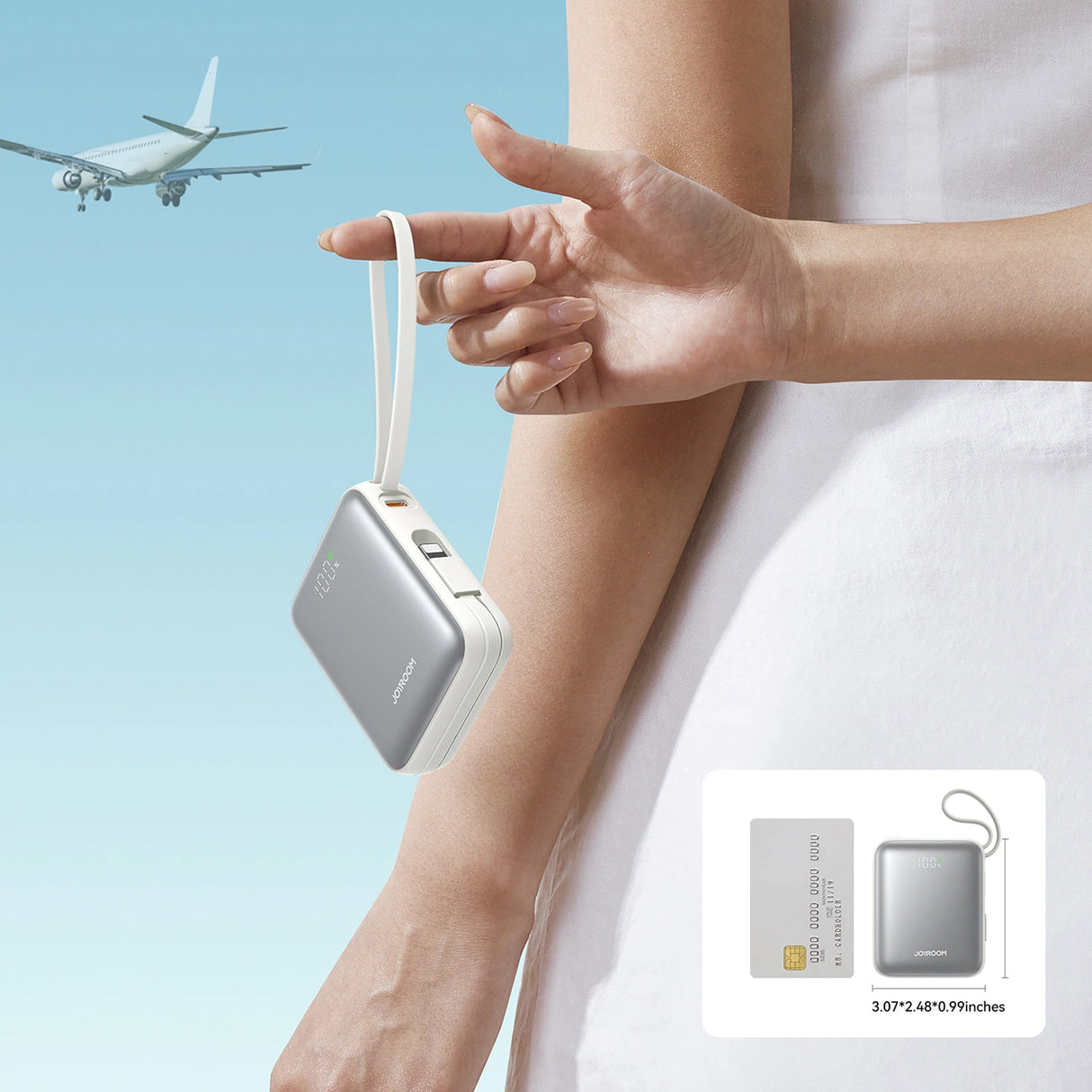 Joyroom JR-PBF27 10000mAh 22.5W Powerbank med indbygget USB-C og Lightning-kabler - hvid