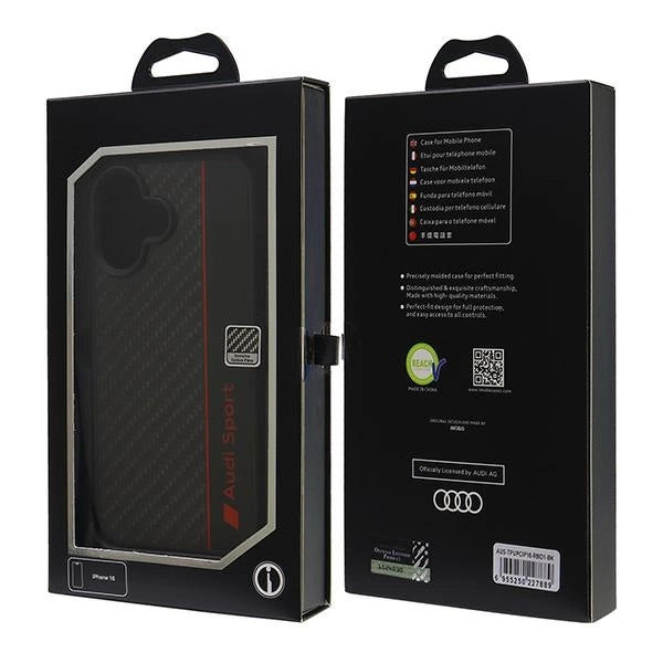 Audi Carbon Fiber Stripe Case til iPhone 16 6.1" - sort