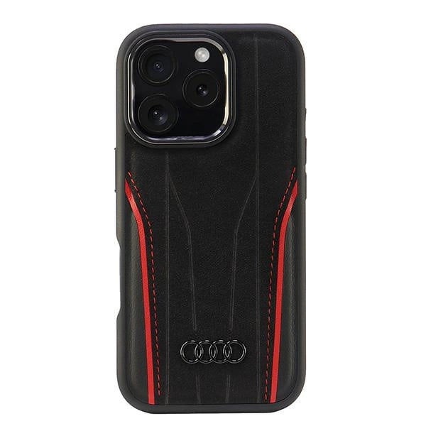 Audi Genuine Leather MagSafe iPhone 16 Pro 6.3" sort-rød hardcase AU-TPUPCMIP16P-R8/D3-RD