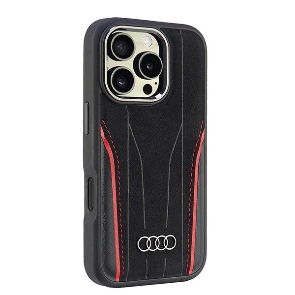 Audi Genuine Leather MagSafe iPhone 16 Pro 6.3" sort-rød hardcase AU-TPUPCMIP16P-R8/D3-RD