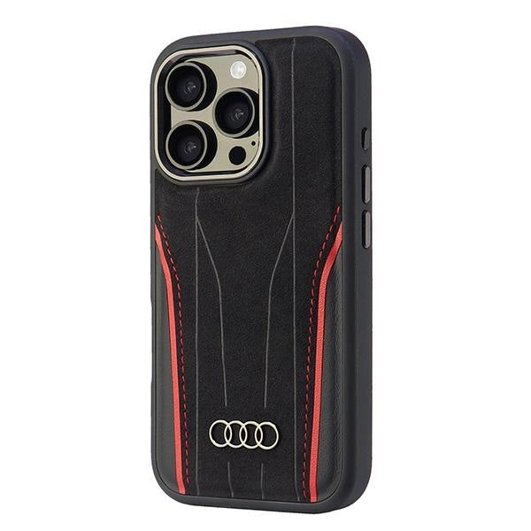 Audi Genuine Leather MagSafe iPhone 16 Pro 6.3" sort-rød hardcase AU-TPUPCMIP16P-R8/D3-RD