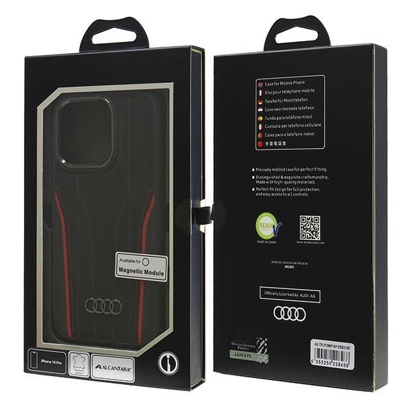 Audi Genuine Leather MagSafe iPhone 16 Pro 6.3" sort-rød hardcase AU-TPUPCMIP16P-R8/D3-RD