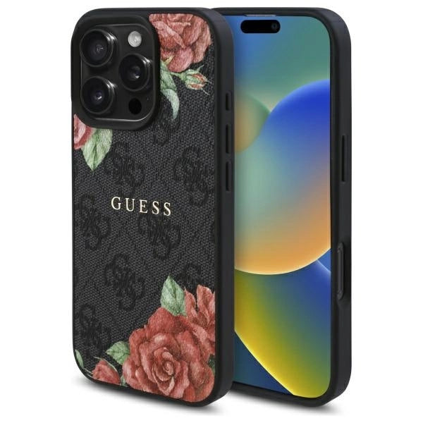 Guess GUHMP16LP4ROPEMCK iPhone 16 Pro 6.3" sort/sort hardcase 4G Flowers Print MagSafe