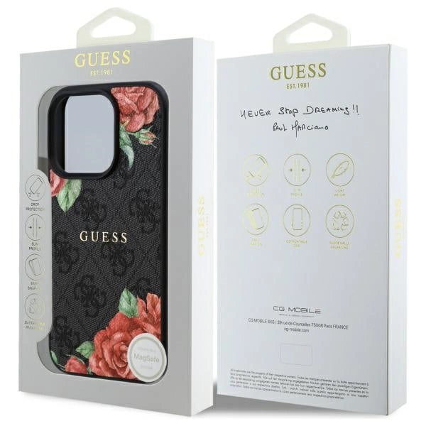 Guess GUHMP16LP4ROPEMCK iPhone 16 Pro 6.3" sort/sort hardcase 4G Flowers Print MagSafe