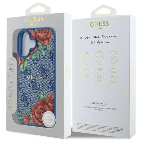 Guess GUHMP16SP4ROPEMCB iPhone 16 6.1" blå/blå hardcase 4G blomster Print MagSafe