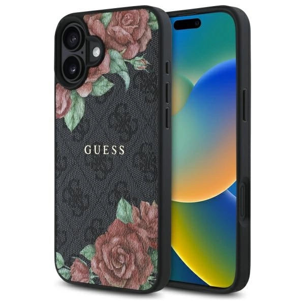 Guess GUHMP16SP4ROPEMCK iPhone 16 6.1" sort/sort hardcase 4G Flowers Print MagSafe