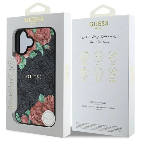 Guess GUHMP16SP4ROPEMCK iPhone 16 6.1" sort/sort hardcase 4G Flowers Print MagSafe