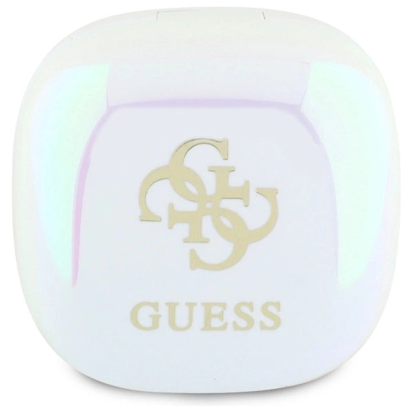 Guess Bluetooth hovedtelefoner GUTWSJ144ESH TWS + docking station hvid/hvid Iridescent 4G Printed Logo