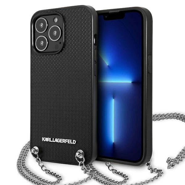 Karl Lagerfeld Leather Textured and Chain Case for iPhone 13 Pro Max 6.7" - Black