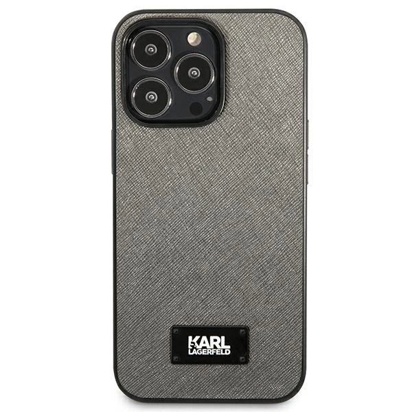 Karl Lagerfeld Saffiano Plaque Case for iPhone 13 Pro Max 6.7" - Silver