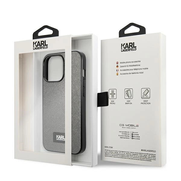 Karl Lagerfeld Saffiano Plaque Case for iPhone 13 Pro Max 6.7" - Silver
