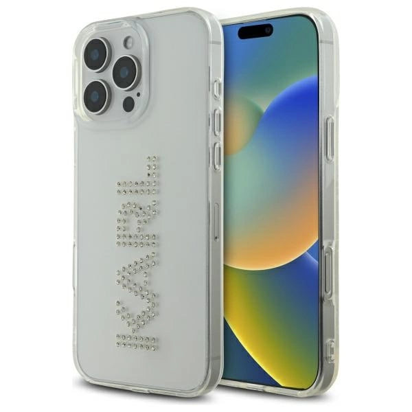 Karl Lagerfeld KLHCP16XHKLSTDCT iPhone 16 Pro Max 6.9" Clear Hard Case IML Rhinestones Logo