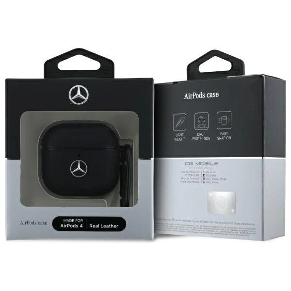 Mercedes MEA4CSLBK AirPods 4 cover sort/sort Læder Metal Logo