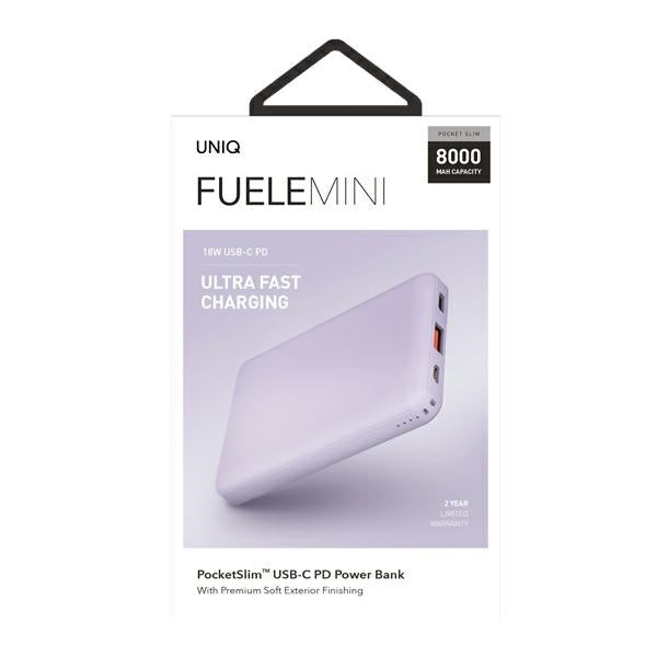 Powerbank Uniq Fuele mini 8000mAh USB-C 18W PD Hurtig opladning - lavendel