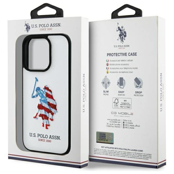 US Polo USHCP15XPUSH iPhone 15 Pro Max 6.7" hvid/hvid læder Big DH amerikansk flag