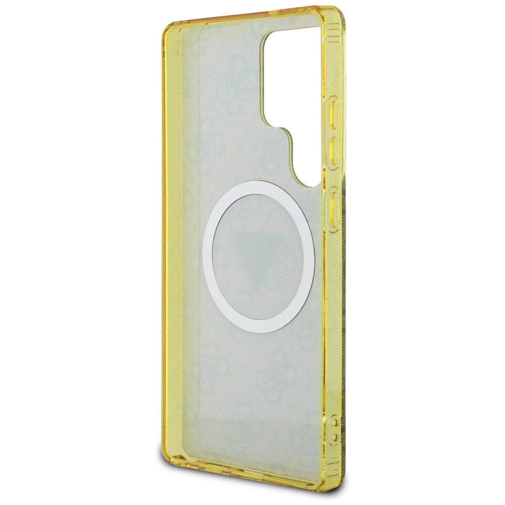 Guess 4G Glitter Triangle Buttons MagSafe Case til Samsung Galaxy S25 Ultra Brown