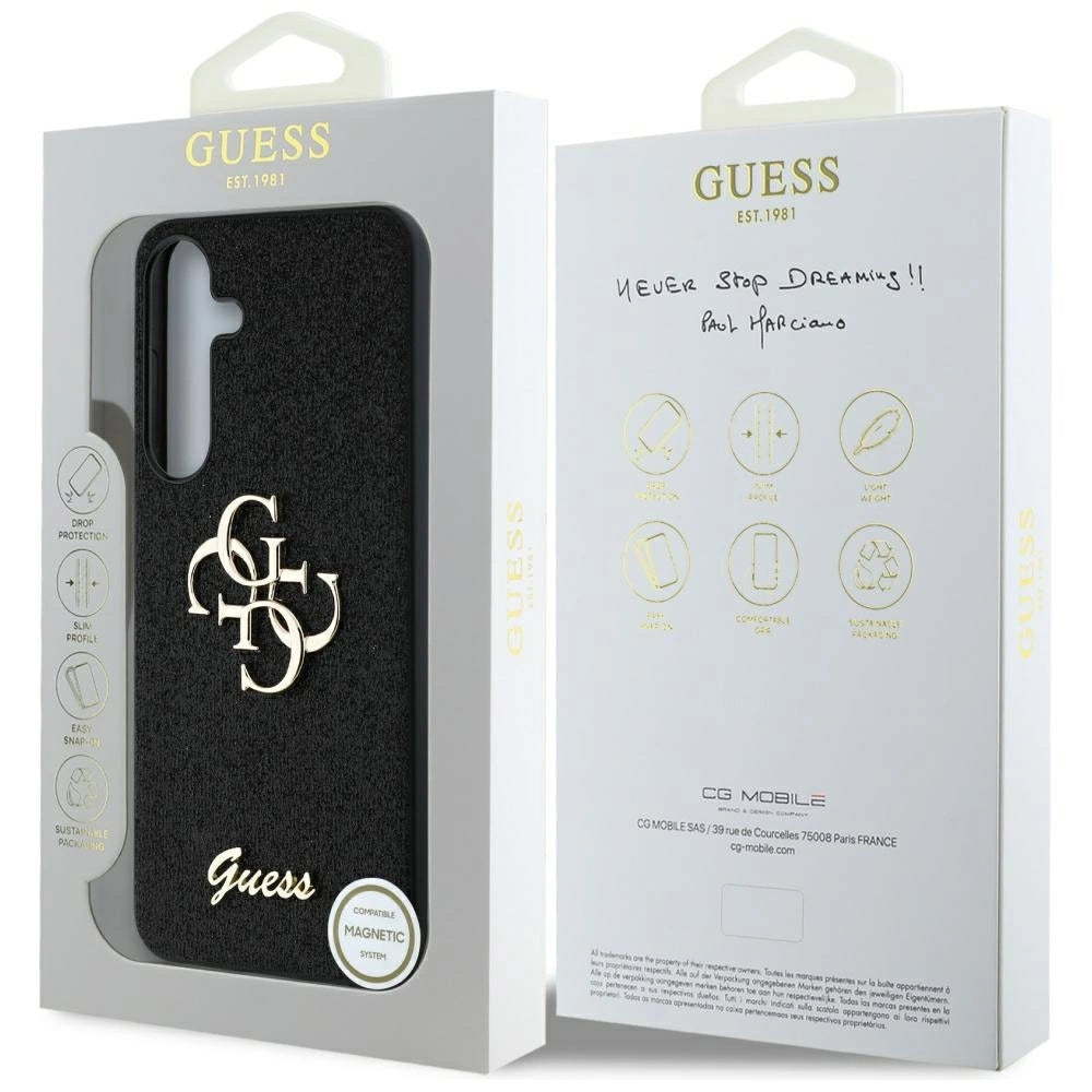 Guess Fixed Glitter Big 4G Metal Logo case til Samsung Galaxy S25 Plus sort